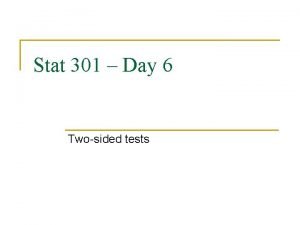 Stat 301 Day 6 Twosided tests Last Time