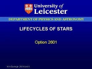 DEPARTMENT OF PHYSICS AND ASTRONOMY LIFECYCLES OF STARS