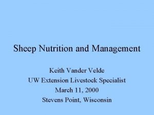 Sheep Nutrition and Management Keith Vander Velde UW