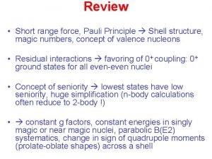 Review Short range force Pauli Principle Shell structure