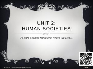 UNIT 2 HUMAN SOCIETIES Factors Shaping Howe and