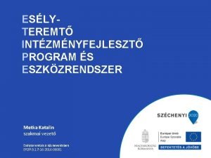 ESLYTEREMT INTZMNYFEJLESZT PROGRAM S ESZKZRENDSZER Metka Katalin szakmai