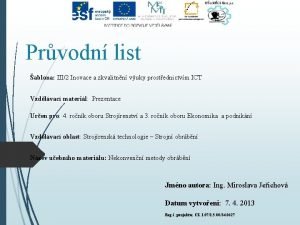 Prvodn list ablona III2 Inovace a zkvalitnn vuky