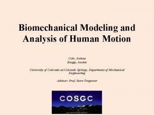 Biomechanical Modeling and Analysis of Human Motion Cole