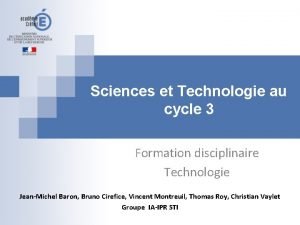 Sciences et Technologie au cycle 3 Formation disciplinaire