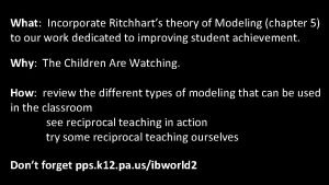What Incorporate Ritchharts theory of Modeling chapter 5