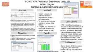 1 Click APC Validation Dashboard using JSL Adam