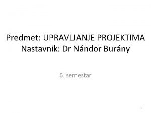 Predmet UPRAVLJANJE PROJEKTIMA Nastavnik Dr Nndor Burny 6