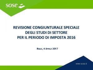 REVISIONE CONGIUNTURALE SPECIALE DEGLI STUDI DI SETTORE PER