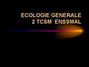 ECOLOGIE GENERALE 2 TCSM ENSSMAL Ecologie Gnrale Quest