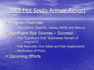 2003 Hot Spots Annual Report Program Overview Four