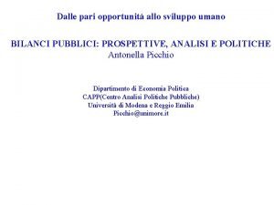 Dalle pari opportunit allo sviluppo umano BILANCI PUBBLICI