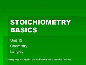 STOICHIOMETRY BASICS Unit 12 Chemistry Langley Corresponds to