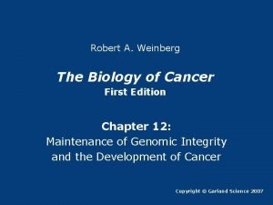 Robert A Weinberg The Biology of Cancer First