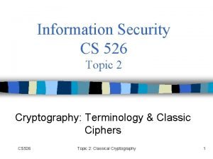 Information Security CS 526 Topic 2 Cryptography Terminology