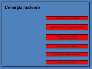 Lenergia nucleare L INIZIO DELLERA NUCLEARE COME SI