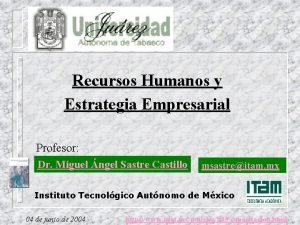 Recursos Humanos y Estrategia Empresarial Profesor Dr Miguel