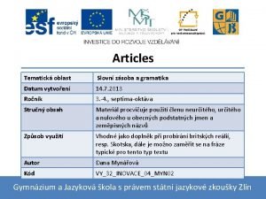 Articles Tematick oblast Slovn zsoba a gramatika Datum