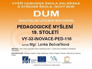 PEDAGOGICK MYLEN 19 STOLET VY32 INOVACEPED110 AUTOR Mgr