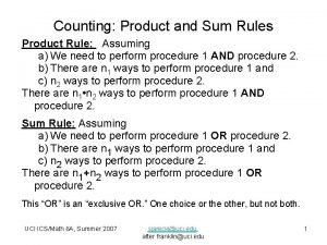 Product rule for counting Product rule for counting