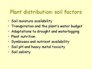 Plant distribution soil factors Soil moisture availability Transpiration