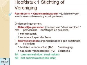 Hoofdstuk 1 Stichting of Vereniging Rechtsvorm Ondernemingsvorm juridische