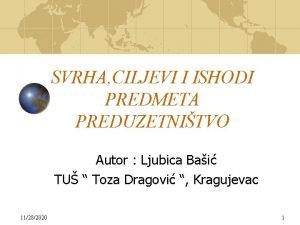 SVRHA CILJEVI I ISHODI PREDMETA PREDUZETNITVO Autor Ljubica