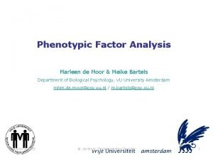 Phenotypic Factor Analysis Marleen de Moor Meike Bartels