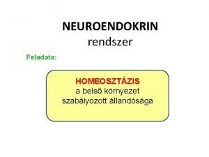 NEUROENDOKRIN rendszer Feladata HOMEOSZTZIS a bels krnyezet szablyozott