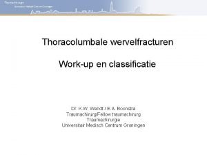 Traumachirurgie Universitair Medisch Centrum Groningen Thoracolumbale wervelfracturen Workup