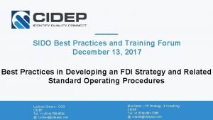 SIDO Best Practices and Training Forum December 13