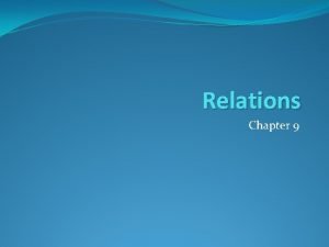 Relations Chapter 9 Chapter Summary Relations and Their