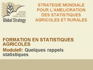 STRATEGIE MONDIALE POUR LAMELIORATION DES STATISTIQUES AGRICOLES ET