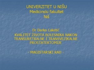 UNIVERZITET U NIU Medicinski fakultet Ni Dr Darko