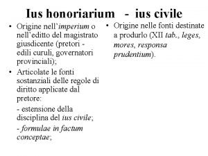 Ius honoriarium ius civile Origine nellimperium o Origine