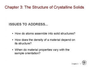 Chapter 3 The Structure of Crystalline Solids ISSUES