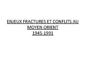 ENJEUX FRACTURES ET CONFLITS AU MOYEN ORIENT 1945