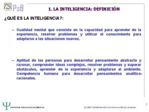 1 LA INTELIGENCIA DEFINICIN QU ES LA INTELIGENCIA