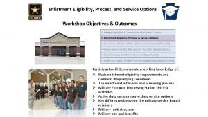 Enlistment Eligibility Process and Service Options Workshop Objectives