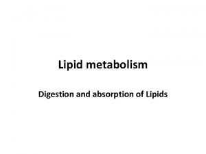 Lipid metabolism Digestion and absorption of Lipids Digestion