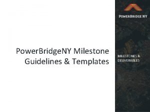 Power Bridge NY Milestone Guidelines Templates MILESTONES DELIVERABLES