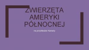 ZWIERZTA AMERYKI PNOCNEJ na przykadzie Kanady Kanada Jest