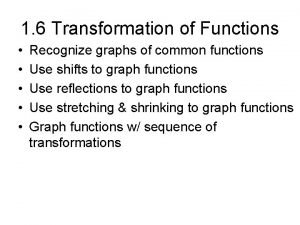 1 6 Transformation of Functions Recognize graphs of
