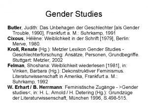 Gender Studies Butler Judith Das Unbehagen der Geschlechter