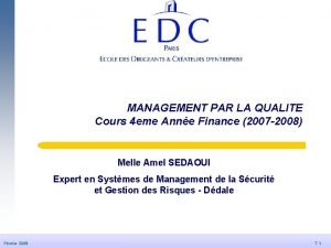 MANAGEMENT PAR LA QUALITE Cours 4 eme Anne