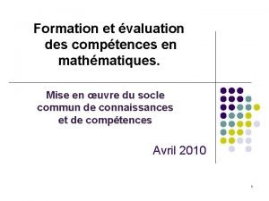 Formation et valuation des comptences en mathmatiques Mise