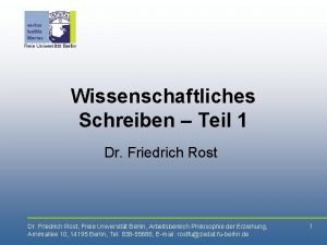 Wissenschaftliches Schreiben Teil 1 Dr Friedrich Rost Freie