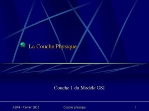 La Couche Physique Couche 1 du Modle OSI