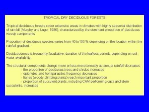 TROPICAL DRY DECIDUOUS FORESTS Tropical deciduous forests cover
