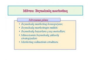 Mvzu Beynlxalq marketinq Mvzunun plan Beynlxalq marketinq konsepsiyas